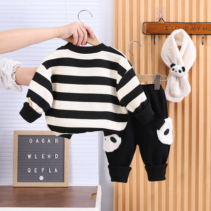 Fleece-lined Cute Stripes Sweater Suit