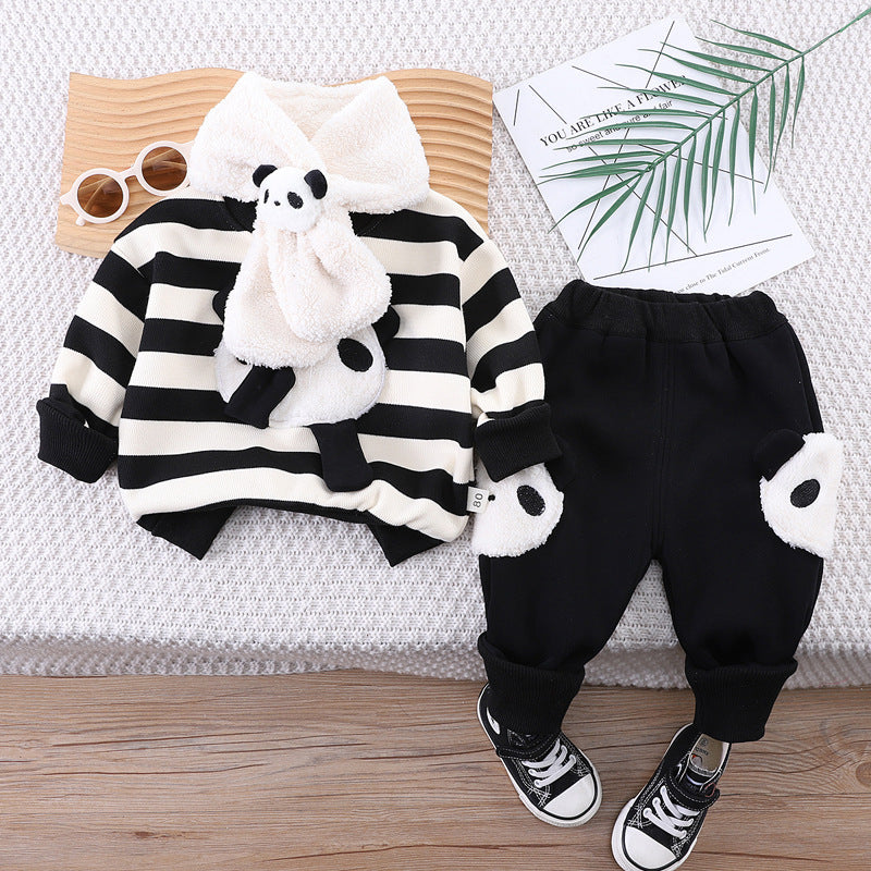 Fleece-lined Cute Stripes Sweater Suit