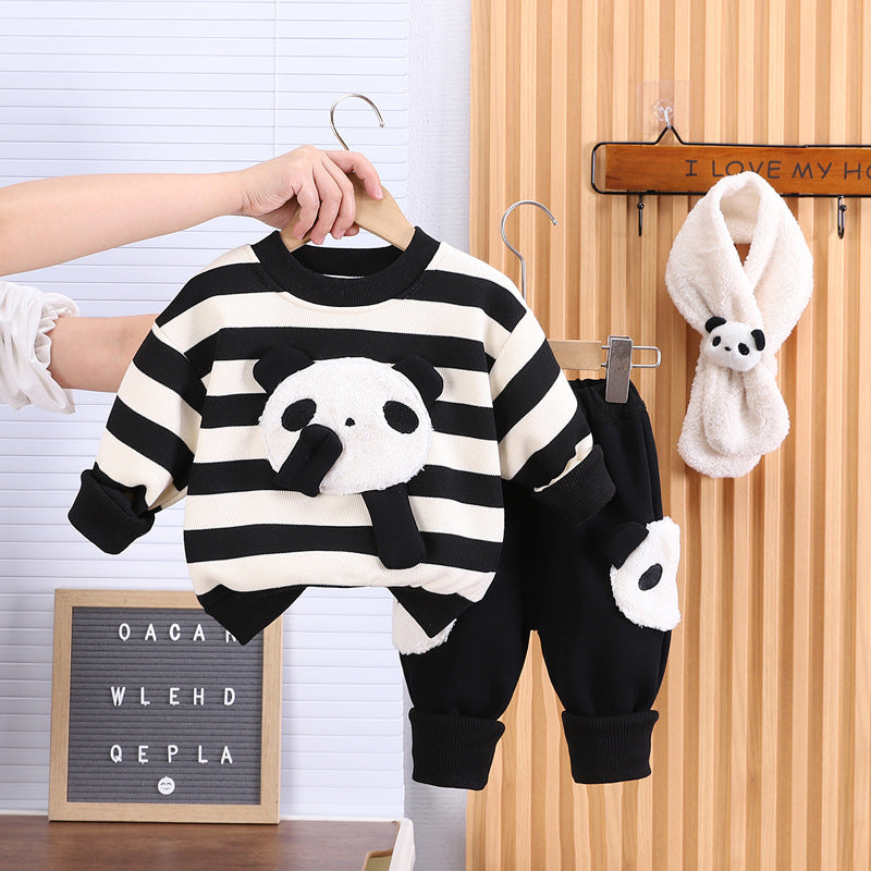 Fleece-lined Cute Stripes Sweater Suit