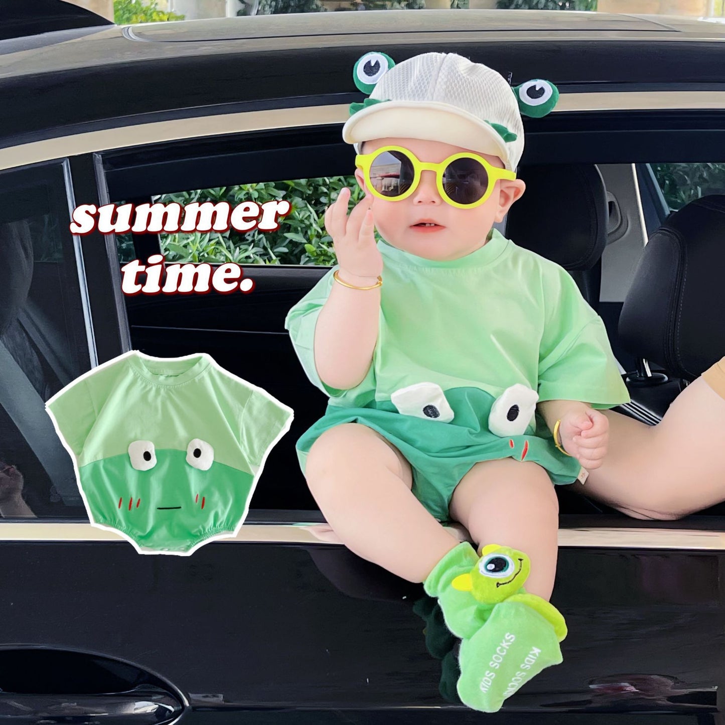 Frog Cotton Triangle Rompers