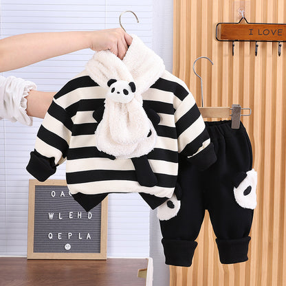 Fleece-lined Cute Stripes Sweater Suit